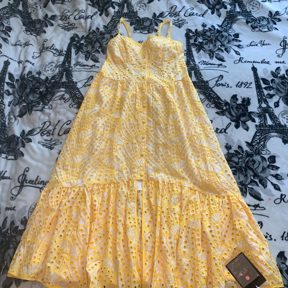 ROE Yellow High Low Dress with Floral Design